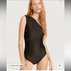 J Crew ruched one-shoulder one piece.